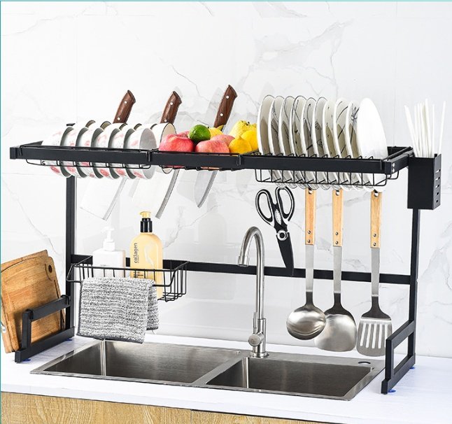 Kitchen Stainless Steel Sink Rack Drain Basket Dish Storage Rack Sink Dishwashing Place