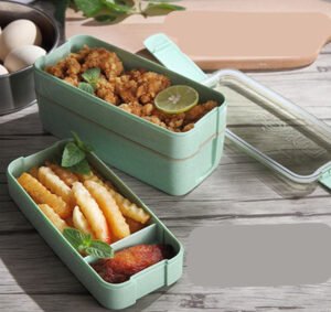 Square Double Three-layer Wheat Straw Fiber Plastic Lunch Box - Image 2