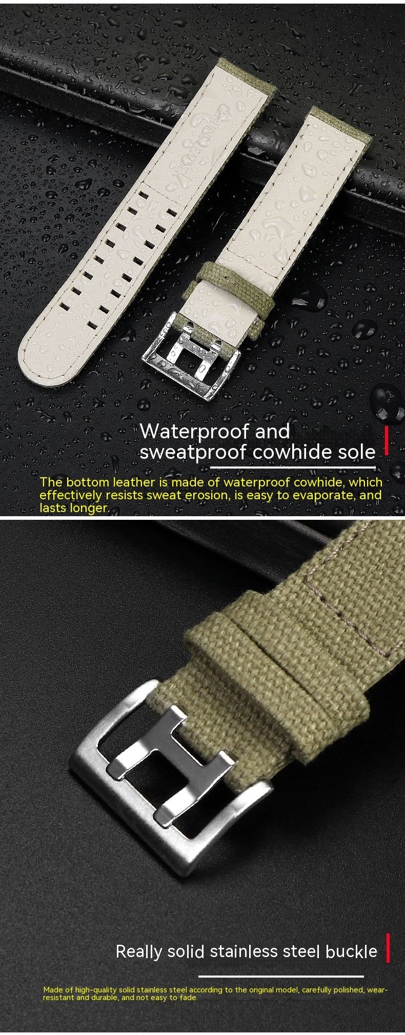 Sports Canvas Cowhide Watch Strap - Image 2